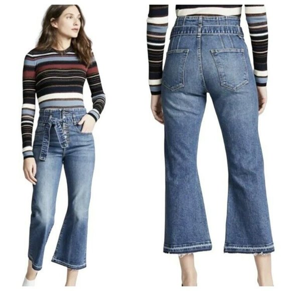 Veronica Beard Womens Jeans Size 27 Marlene 12" Corset Belted‎ Blue Button Fly